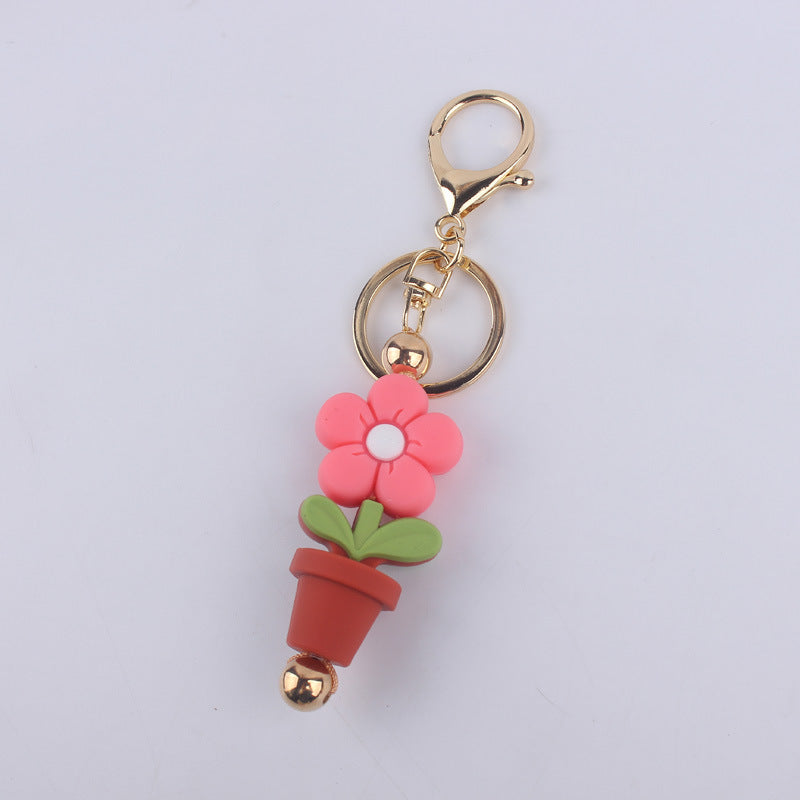 Wholesale Cartoon Daisy Flower Silicone Bead Keychain
